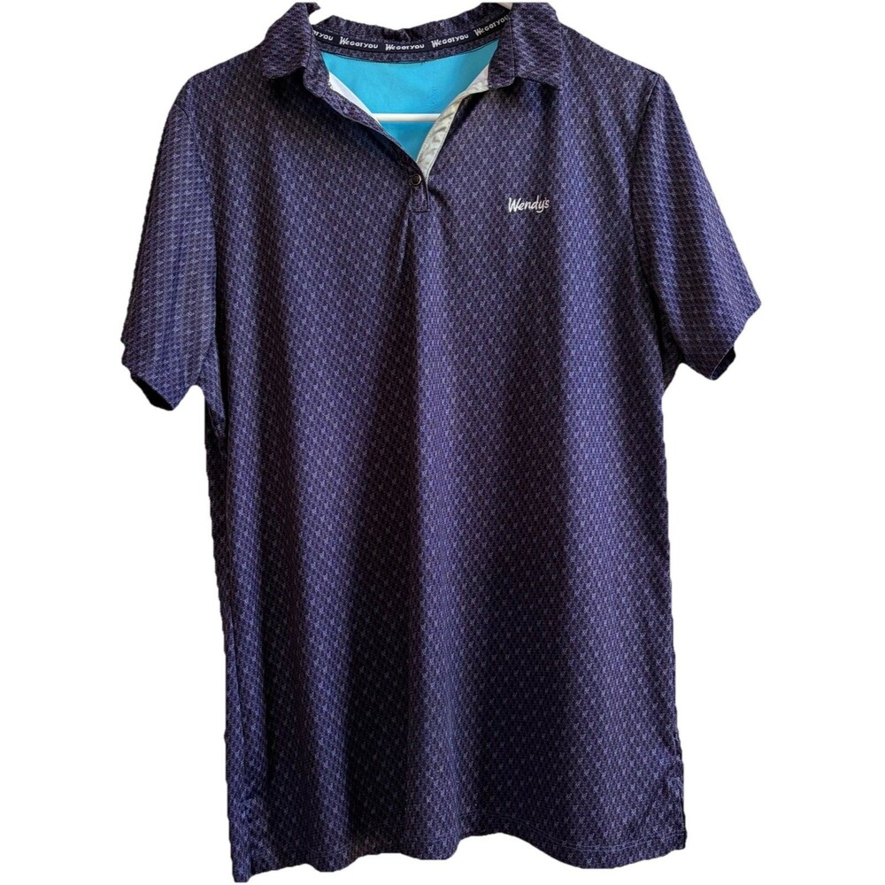 Wendys Uniform Shirt Medium/S Fast Food Work Shirt Graphic Print Polo Navy Blue